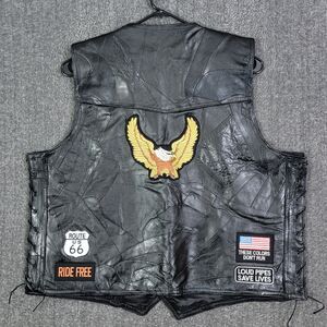 Diamond Plate Vest Mens 4X Black Buffalo Leather Front Snaps Side Ties Pockets